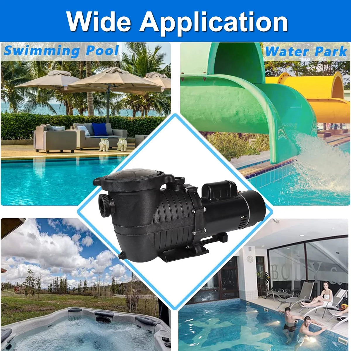 iMeshbean Swimming Pool Pump Above Ground, 2HP Motor, 110V-230V, Single Speed Pump For Above Ground Swimming Pool and Inground Pools, 6500GPH, Head Max 78FT, w/ Strainer Basket &  Connector