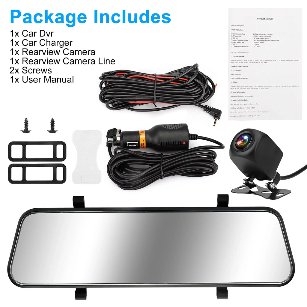 Car Rear View Mirror Camera,  1080P Dash Cam Backup Camera, Dual Driving Recorder with Night Vision, -Sensor,  Touch Screen