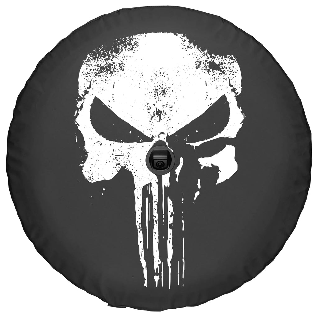 Boomerang - 32" Soft  Tire Cover for Jeep  Wrangler (w/ back-up camera) (2018-2020) - Sport & Sahara - Distressed Punisher Skull