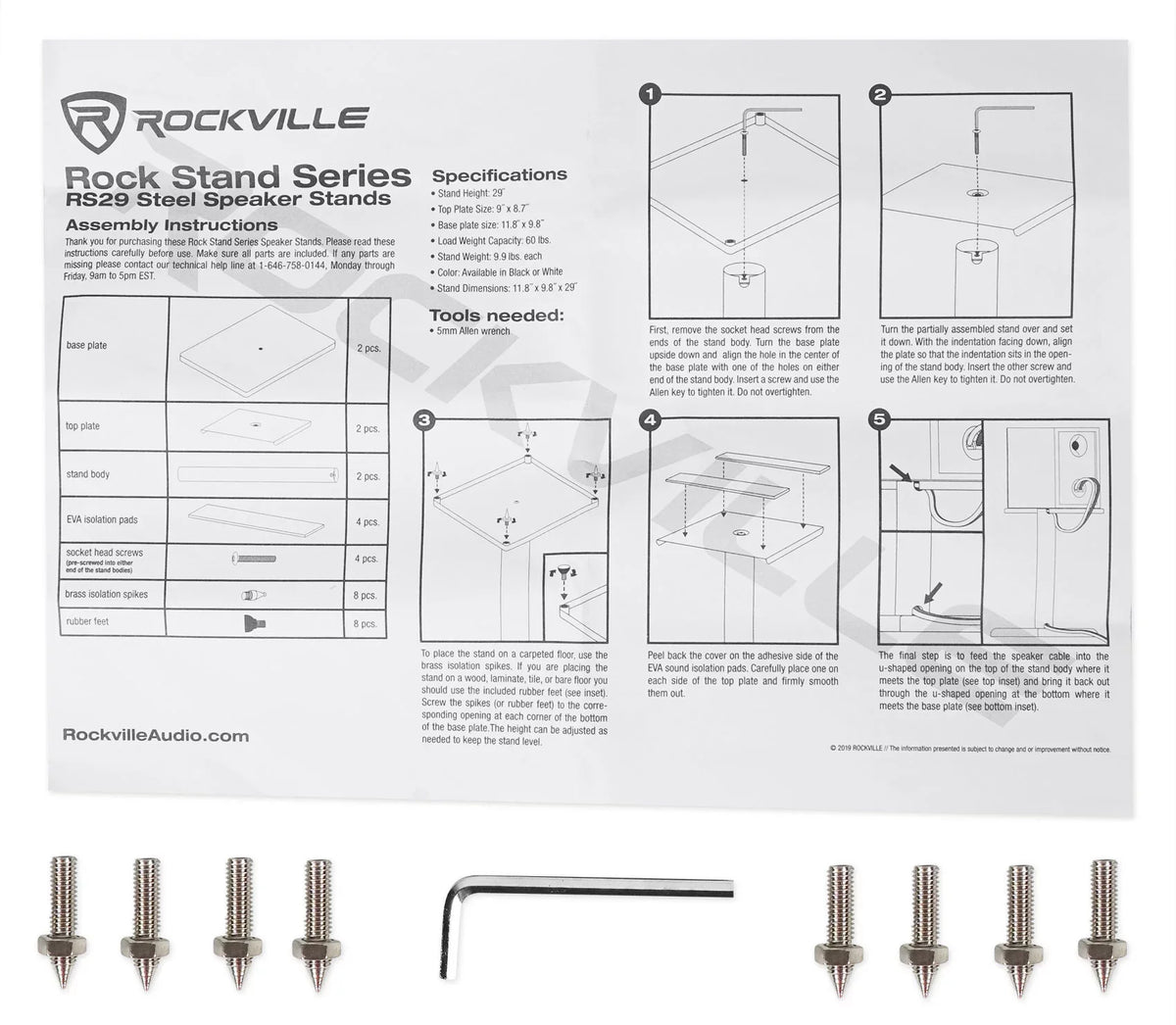 Pair Rockville  29" Steel Studio Monitor Recording Studio Stands in White