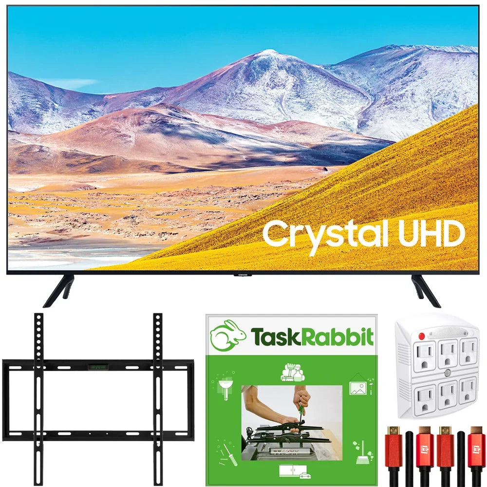 Samsung 85-inch  4K Ultra  Smart   (2020 Model) Crystal Processing 4K Bundle with TaskRabbit Installation Services + Deco Gear Wall Mount +  Cables + Surge Adapter