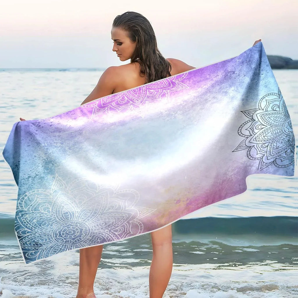 Bestwell Purple Mandala's Beach Towel - Lightweight Compact Oversized Travel Towels - Super Absorbent Quick Dry Towel for Swimming Camping Holiday（156）