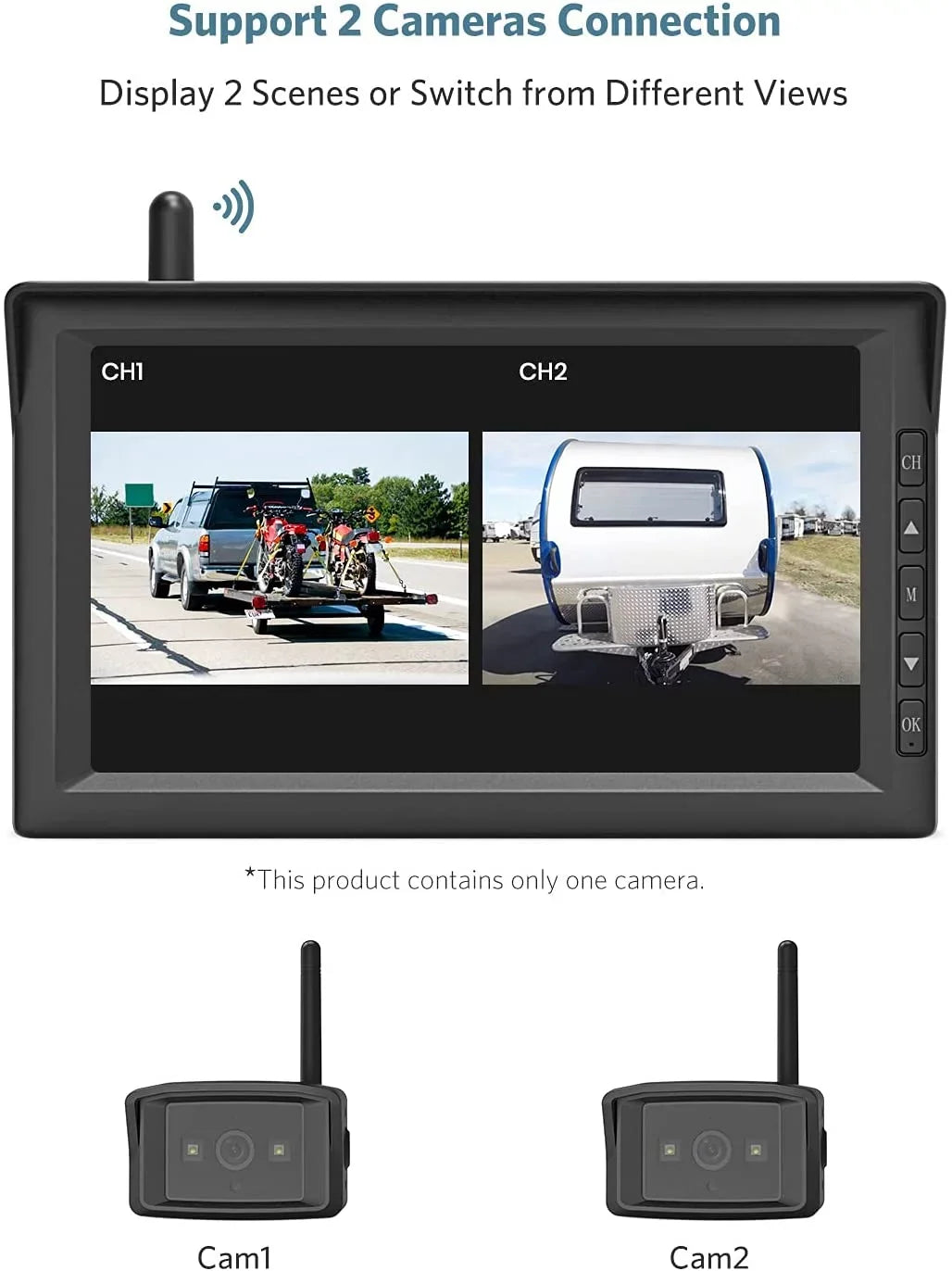 Boscam Wireless  Backup Camera Support 2 Cameras, Reverse Camera with 7"  Monitor Split Screen,  Night Vision Waterproof Back up Camera Systems for Truck/Trailer Pickup/Van ()