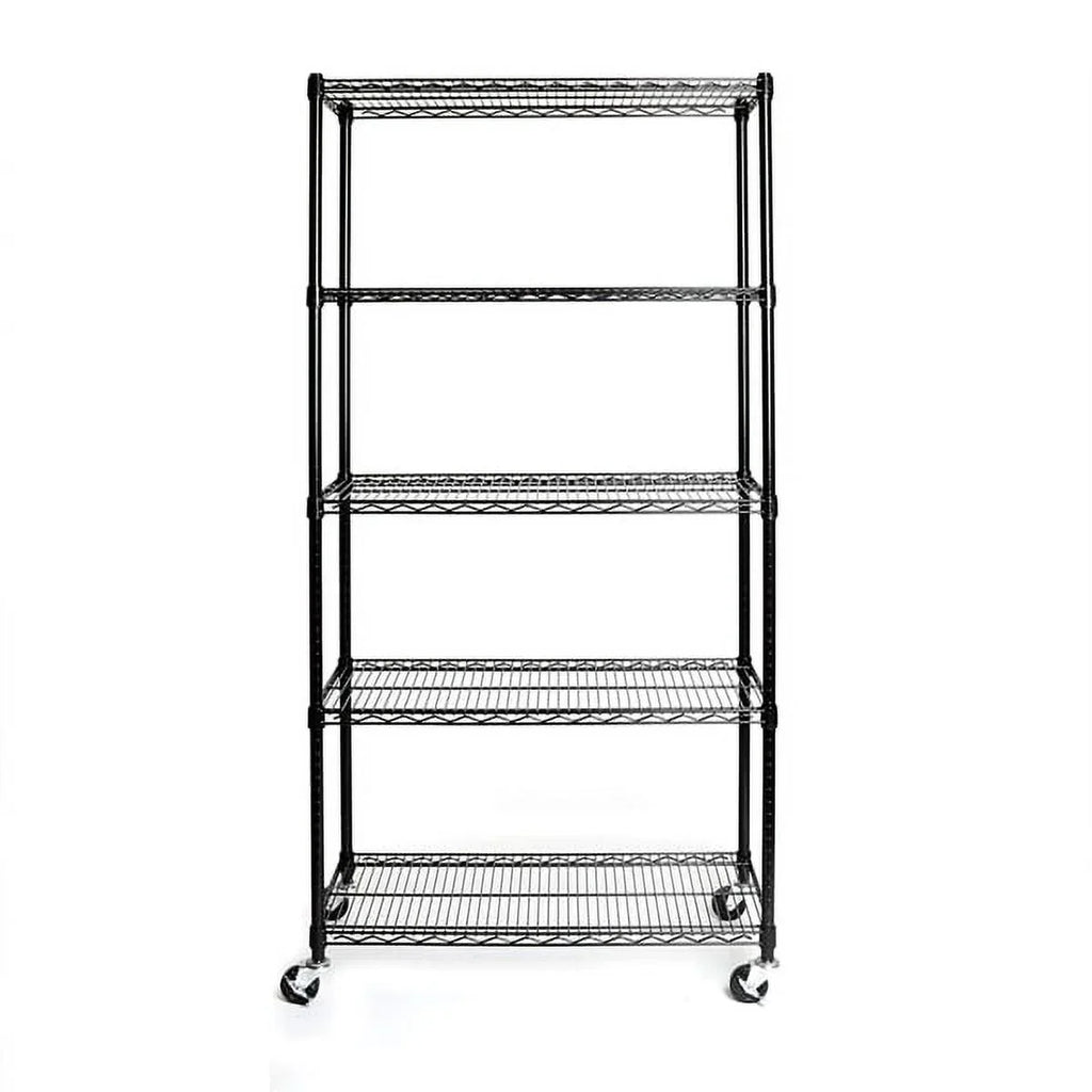 Fithood 5-Tier -Certified Steel Wire Shelving with Wheels Black