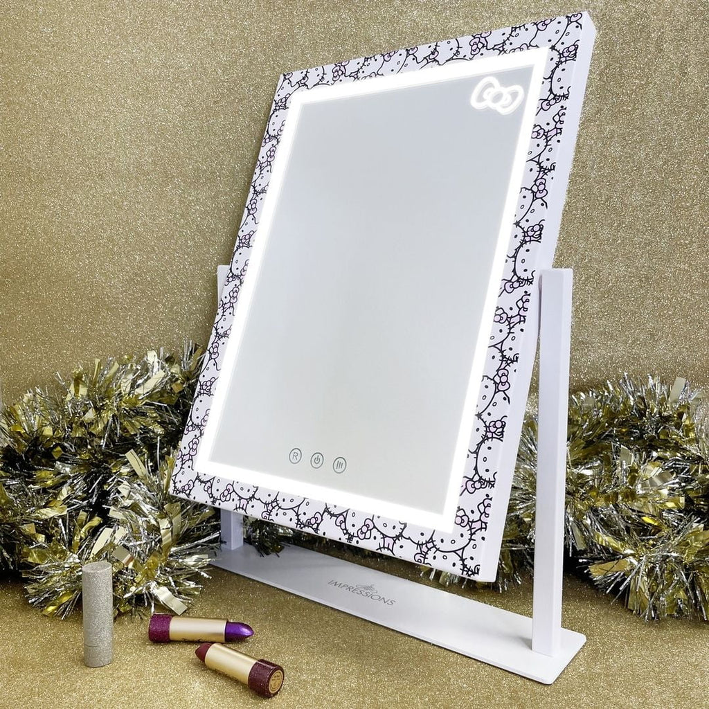 Impressions Vanity Hello Kitty Cute Tri Tone  Makeup Mirror, Lighted Vanity Mirror with Lights and 3X Magnification, 360 Degree Swivel Mirror with Touch and Iron Quality Frame (White)