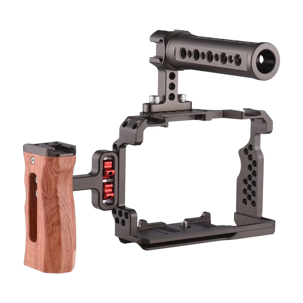 7299 Aluminum Alloy Cage Kit with Video Rig Handle Wooden Grip Replacement for Sony  /  /