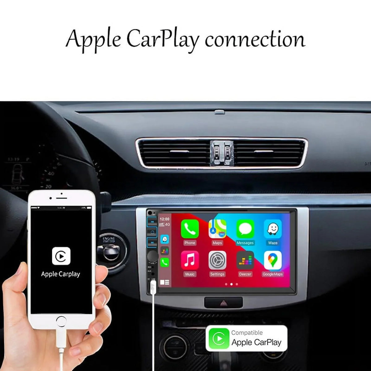 Car Radio 7'' 2 Din Stereo Receiver Bluetooth, Microphone, Mirror Link, Display, , Touch Screen Support Apple Carplay , Android Auto