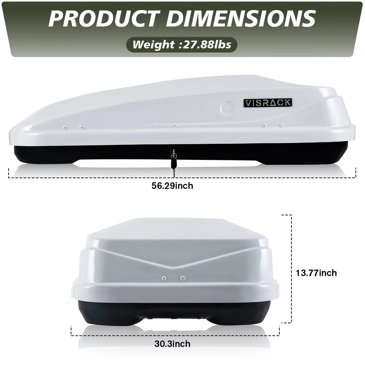 Large Rooftop Cargo Carrier Hard Shell Rooftop Cargo Box with Double Locks, 13 ft³ Waterproof Cargo Box for  Rooftop 56.3"  x 30.3"  x 13.8" , White