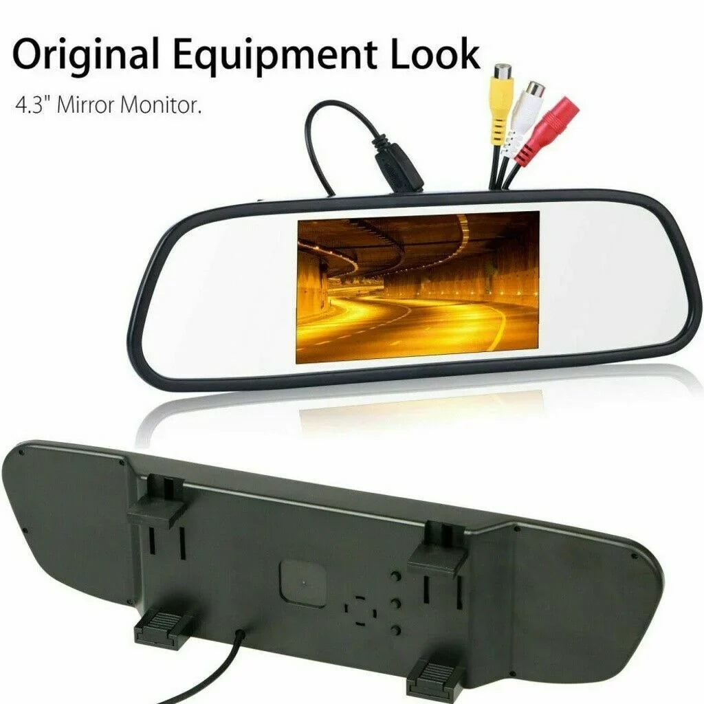 Car Backup Camera Kit 4.3" Mirror Monitor Waterproof License Plate Vehicle Rear View Camera with 7   Night Vision