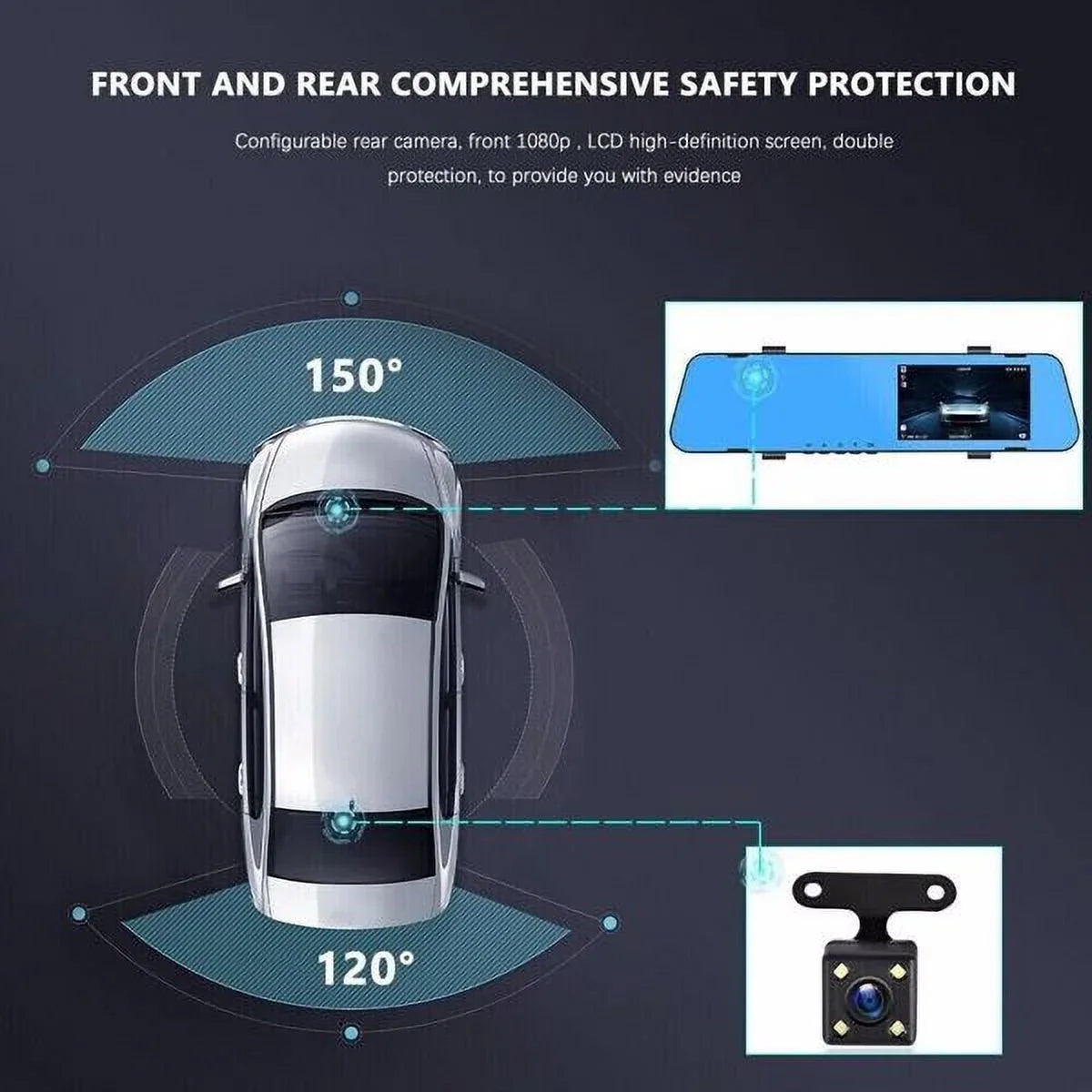 Teledu 1080P Rearview Mirror Car  Dual Dash Cam Camera Front Rear  Video Recorder