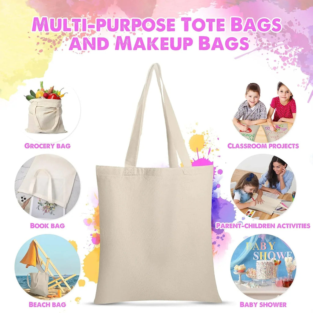 24 Pieces Canvas Tote Bags, Blank Plain Canvas Bag Lightweight Reusable Grocery Shopping Cloth Bags with Handles for  Crafting and Decorating, 13 Inch  x 15 Inch