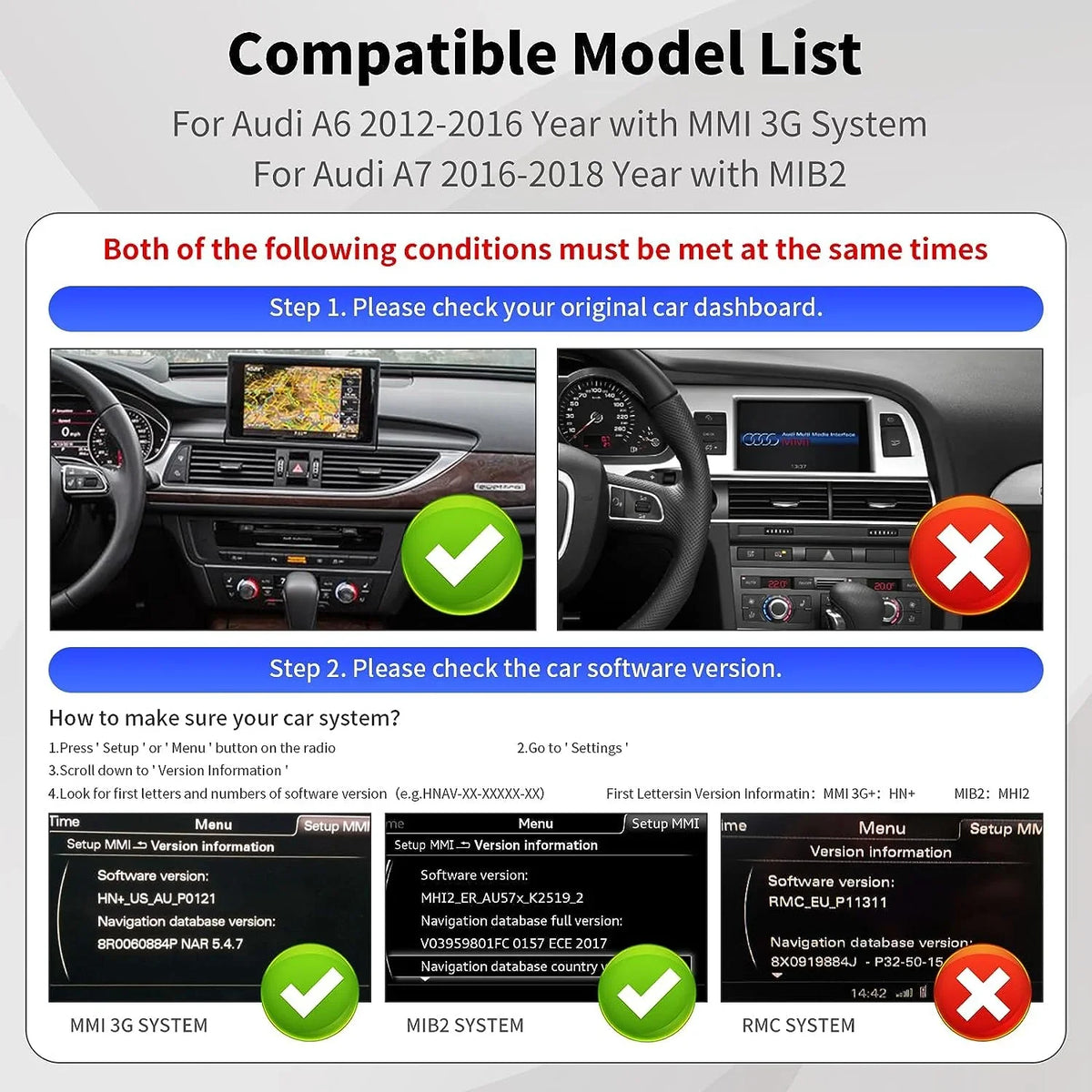 Road Top Wireless Carplay Retrofit Kit Decoder for Audi  2010-2016 Year with  3G System, fit for Audi  2016-2018 Year with , Support Android Auto, Mirrorlink, Reverse Camera