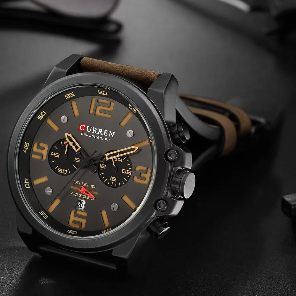 8314 Men Watch Quartz Brand Watch Wristwatch Calendar Hour Minute Time Display Leather Watch