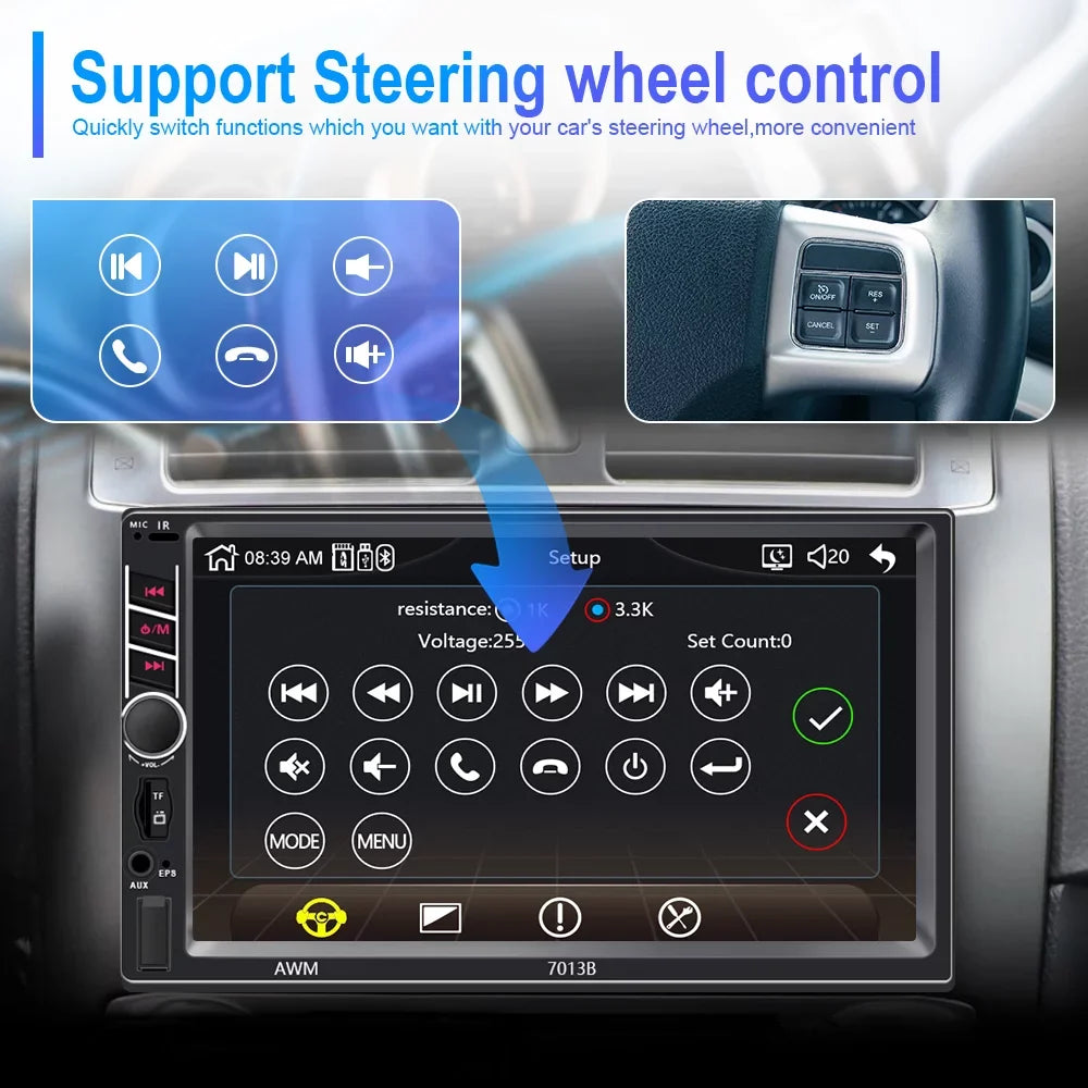 Podofo 2 Din Car Stereo with Apple -play 7 inch Touch Screen Car  Player Car Radio Bluetooth  with 4  Rear View Camera
