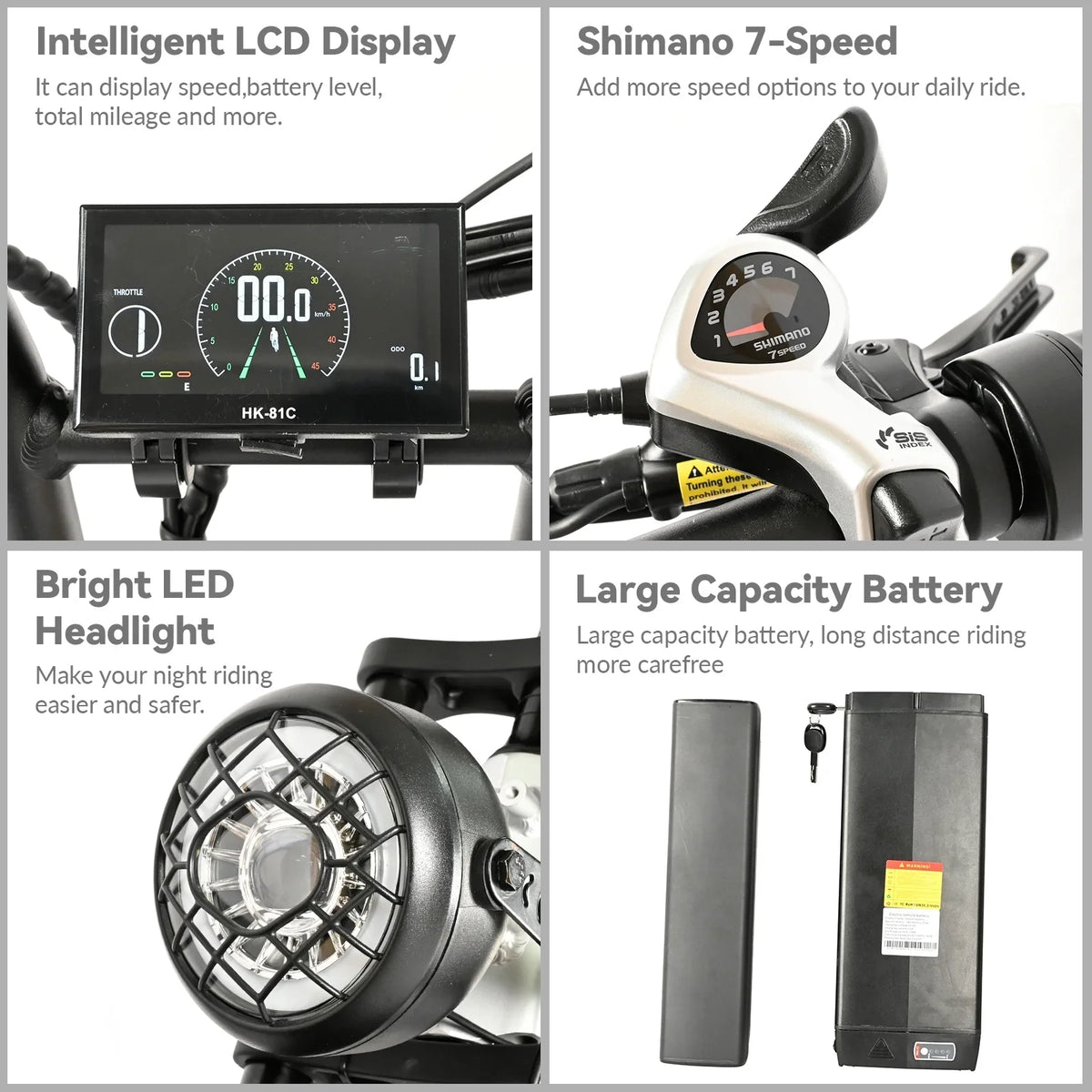 2000W Dual Motors Ebike 48V30AH(15AH+15AH Dual Battery) 35MPH Electic Bicycle 20''*4.0 Fat Tire  7 Speed Hydraulic Disc Brake 100 Miles Max Range Electric Bike Lockable Suspension black  Rear Shelf