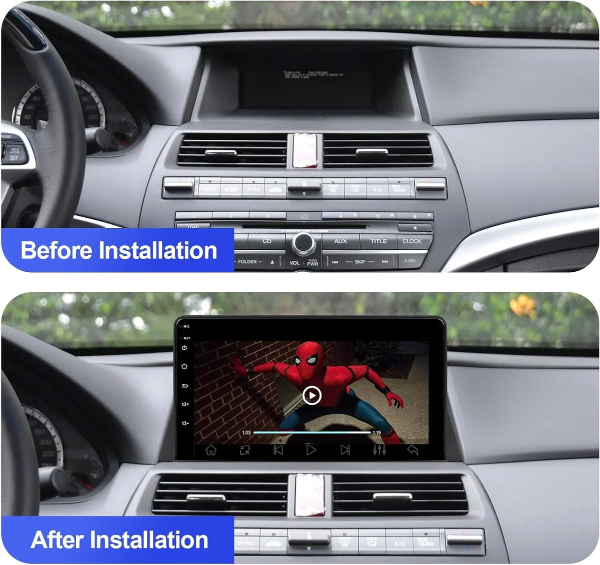 2+32G 10.1 inches Android 10 Double Din Car Stereo for Honda Accord 8th 2008 2009 2010 2011  Touchscreen Screen Car Radio with Carplay & Android Auto Support Backup Camera  Navi