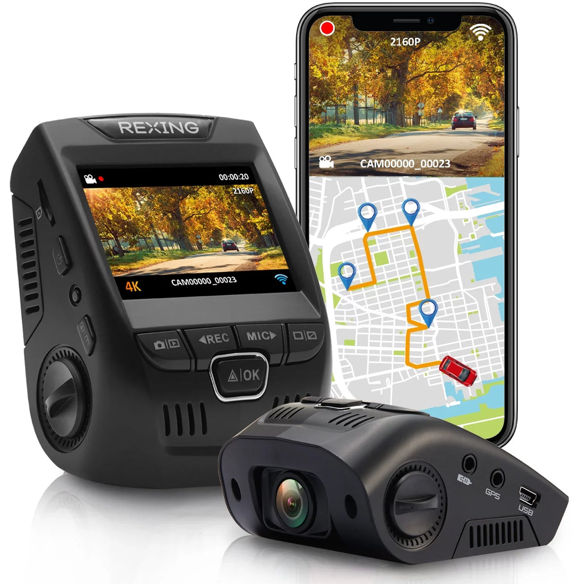Rexing -4K Ultra  Car Dash Cam w/Wi-Fi and