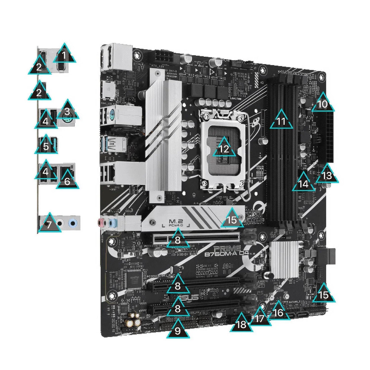 '-  Intel  ( 1700)(13th and 12th Gen) mATX motherboard, PCIe 4.0, two .2 slots, Realtek 2.5Gb Ethernet, DisplayPort, Dual ,  6 Gbps, rear  3.2 Gen 2, front  3