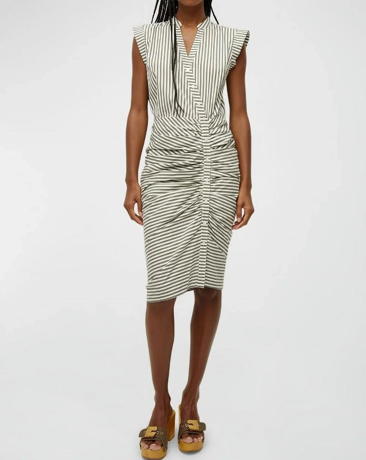 Veronica Beard Women's Army White Ruched Shirtdress, 8