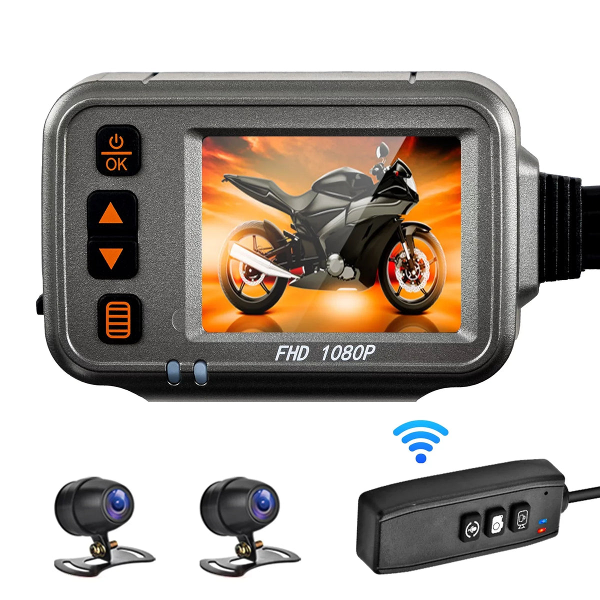 moobody Motorcycle Dash Cam,WiFi Dual 1080p Motorbike Camera ,120° Wide Angle,Parking Monitoring, Timed Recording After Flameout Full Body Waterproof Night Vision With 32G storage card