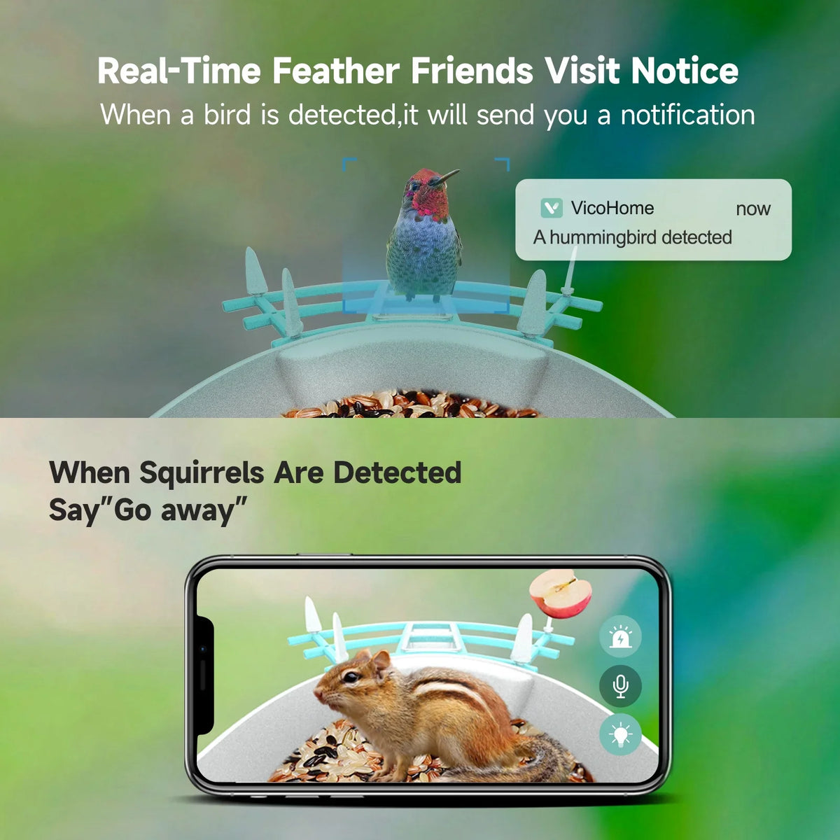 Andoer Surveillance camera,Feeder With Camera Wifi Wireless Pir Ai Camera Smart Feeder With Solar Powered Camera Squirrel Deterrent Feeder CameraVideo Vico AppAi 1080p Camera Ai Species