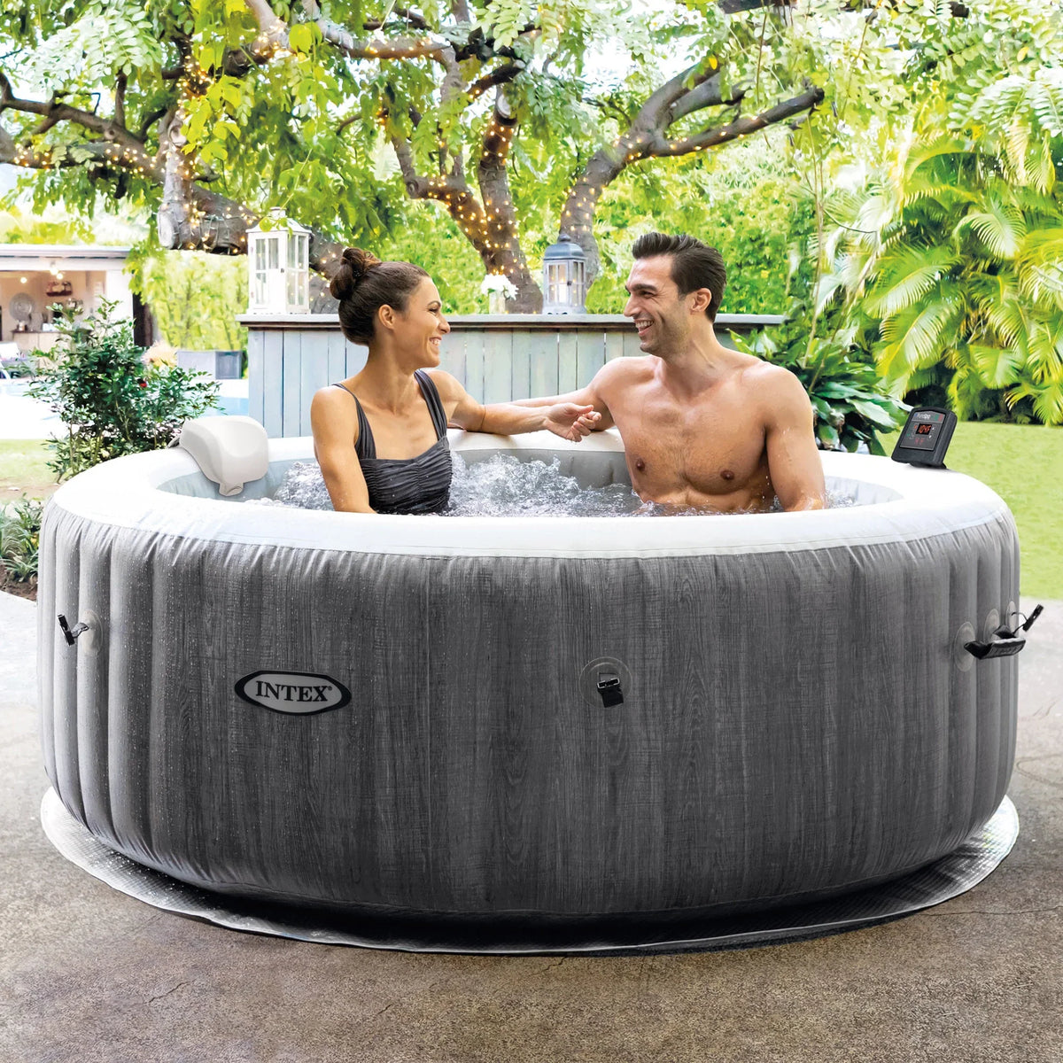 Intex PureSpa Greywood Inflatable Hot Tub Bubble Jet Spa w/ Tray Accessory