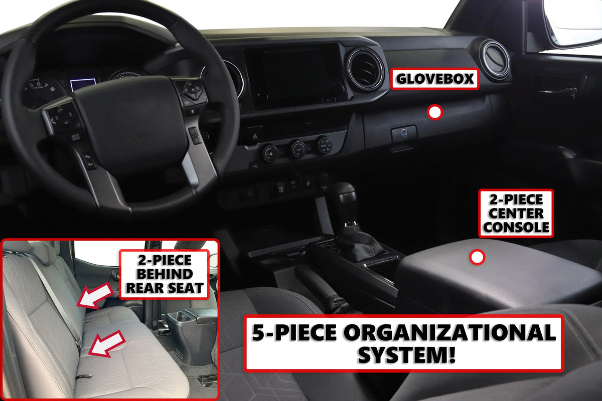 Red Hound Auto Full 5 Piece Vehicle Organizer Set Fits Center Console Rear Seat and Glove Box Inserts Compatible with Toyota Tacoma 2016-2020