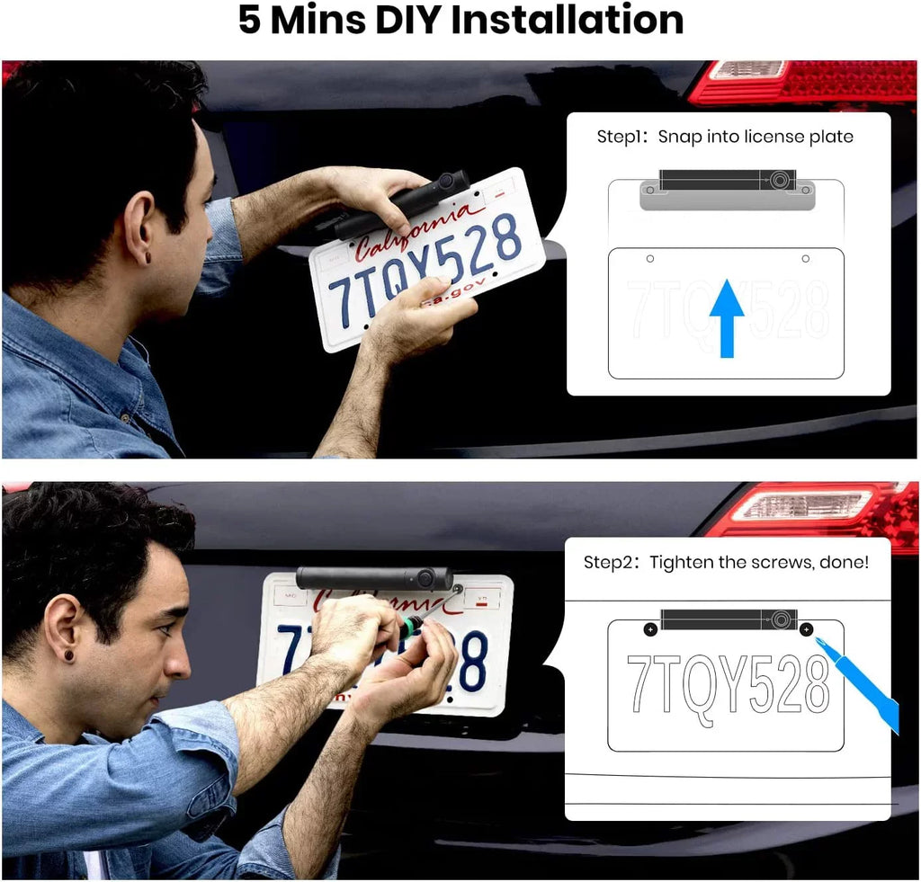 Auto-Vox Solar Wireless Backup Camera for Campervans, 2 Channel Wireless License Plate Back Up Rear View Camera with Solar Panel for Trucks Trailers ()