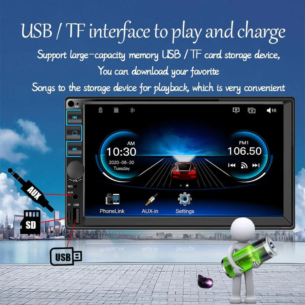 Car Radio 7'' 2 Din Stereo Receiver Bluetooth, Microphone, Mirror Link, Display, , Touch Screen Support Apple Carplay , Android Auto