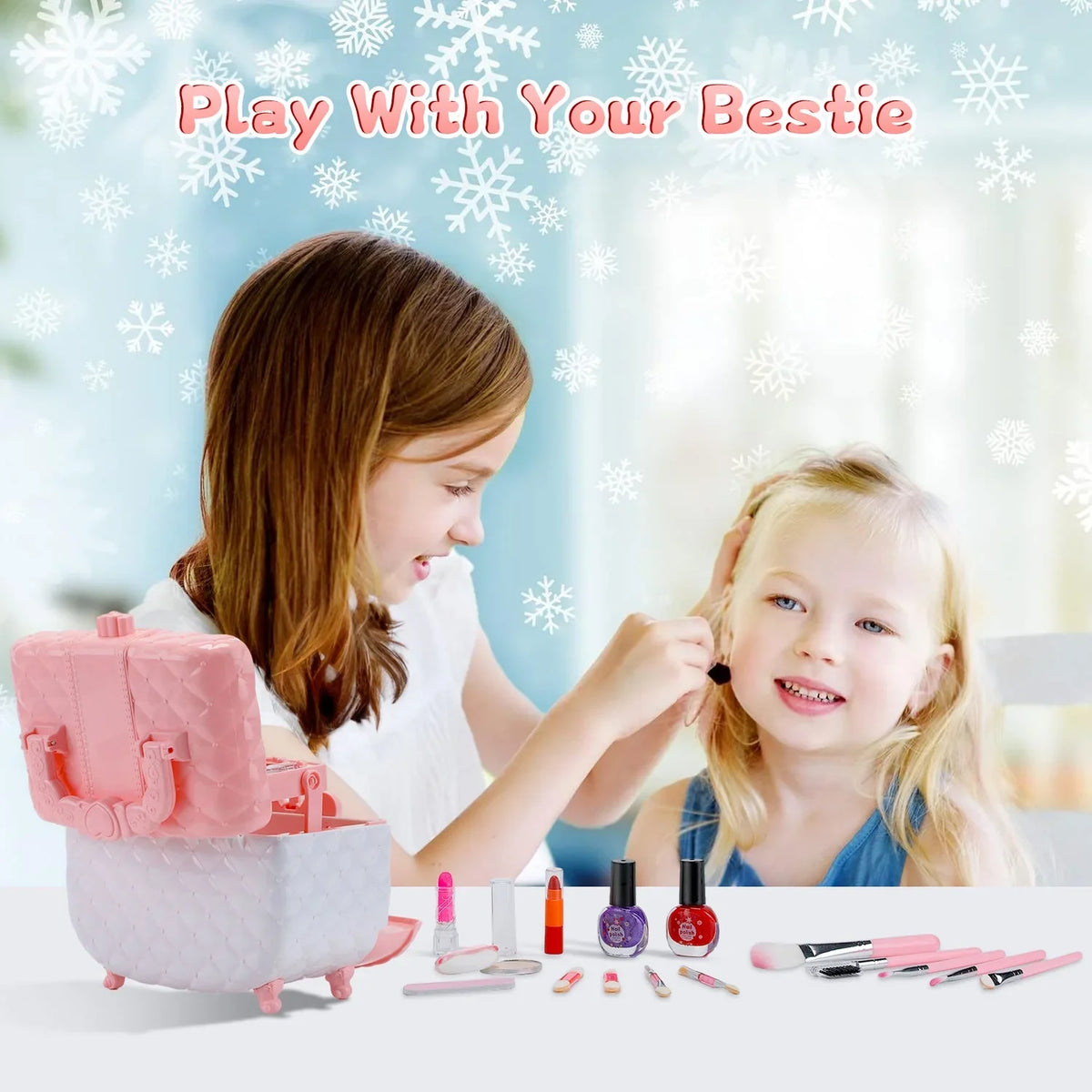 Kids Makeup Kit for Girl 42 Pcs Washable Toddler Makeup Kit, Girl Toys Real Cosmetic Makeup Set, Safe & Non-Toxic Frozen Makeup Set for 3-12 Year Old Kids Christmas & Birthday Gift (Pink)