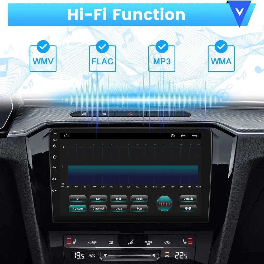 Podofo 2+64G Universal 9'' Double Din Car Stereo Radio Wireless Carplay Android Auto Mirror Link Touch Screen 1080P Car Multimedia Player Bluetooth    , Microphone& Backup Camera