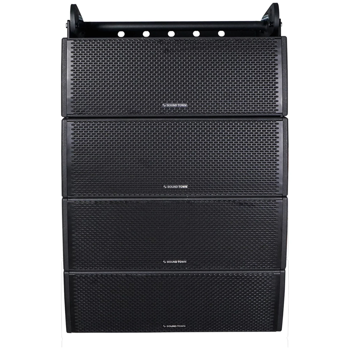 Sound Town All-Weather 4 x Dual 8” Water-Resistant Passive Line Array System with 3” Titanium Compression Drivers, Full Range/Bi-amp Switchable, Black (-)