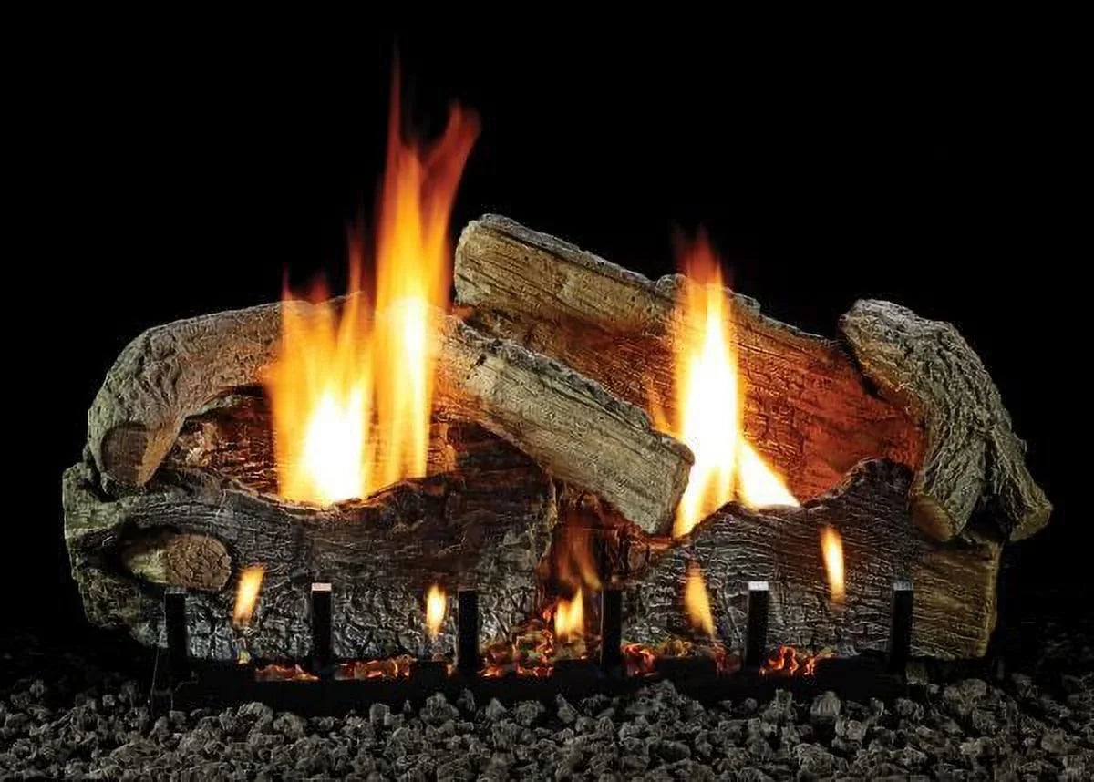 30" Stacked Aged Oak Logset with  Vented Slope Glaze Burner,