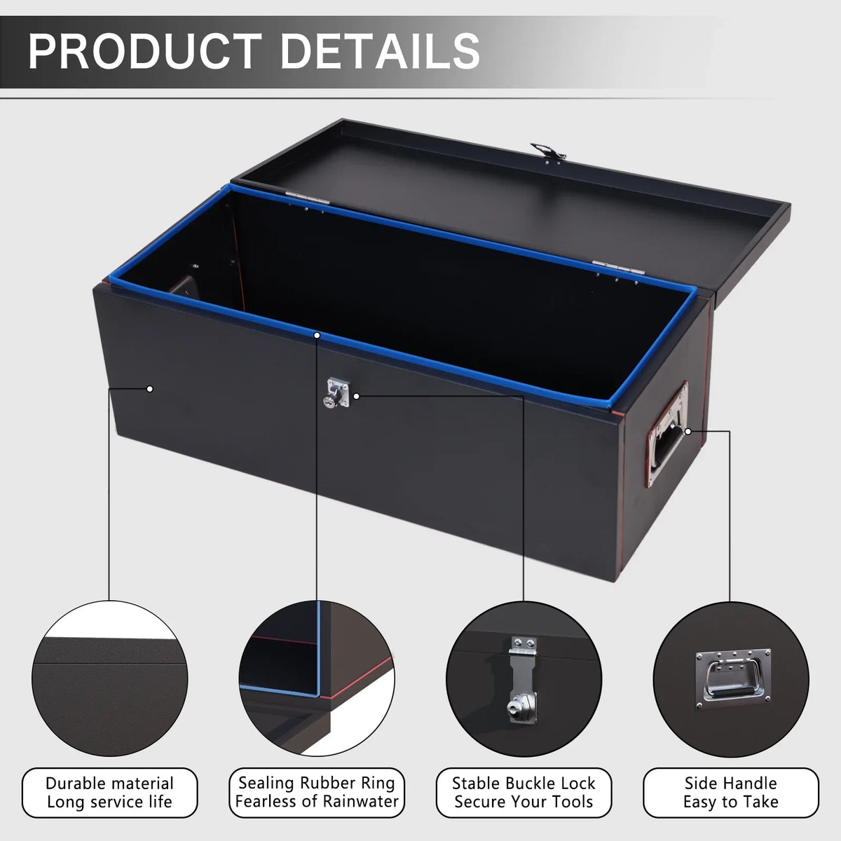 Walnest 31" Heavy Duty Steel Truck Tool Box with Side Handle, Lock and Keys - Black