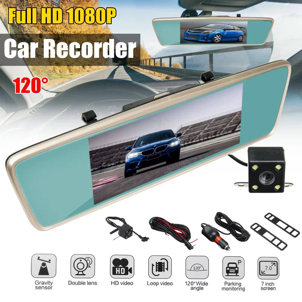 7'' Cam Night Front and Rear 1080P Backup Camera  -ouch Screen Car Recorder with Loop Recording, -Sensor, Parking 120° Wide Angle