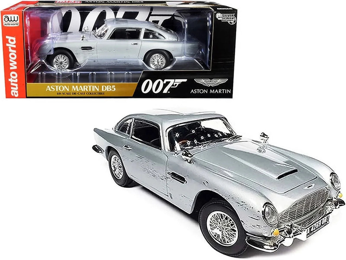 Aston Martin  Coupe  (Right Hand Drive) Silver Birch Metallic (Damaged Version) James Bond 007 "No Time to Die" (2021) Movie "Silver Screen Machines" Series 1/18 Diecast Model Car b