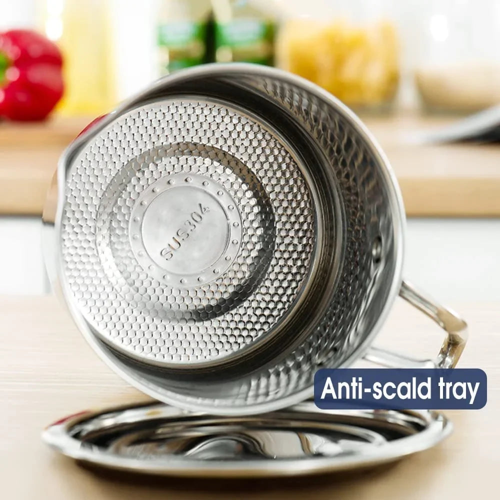 Oil Strainer Pot Grease Can 2L / 67.6 fl oz,Food Strainer Stainless Steel Oil Storage Container,with Fine Mesh Strainer Dust-proof Lid Non-slip Tray,for Storing Frying Oil & Cooking Grease
