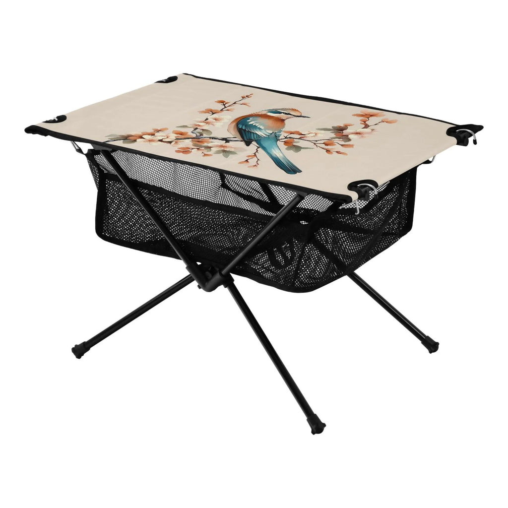 Birds on Flower Branches Camping Folding Table Portable Beach Table with Storage Bag Compact Picnic Table for Outdoor Travel Fishing