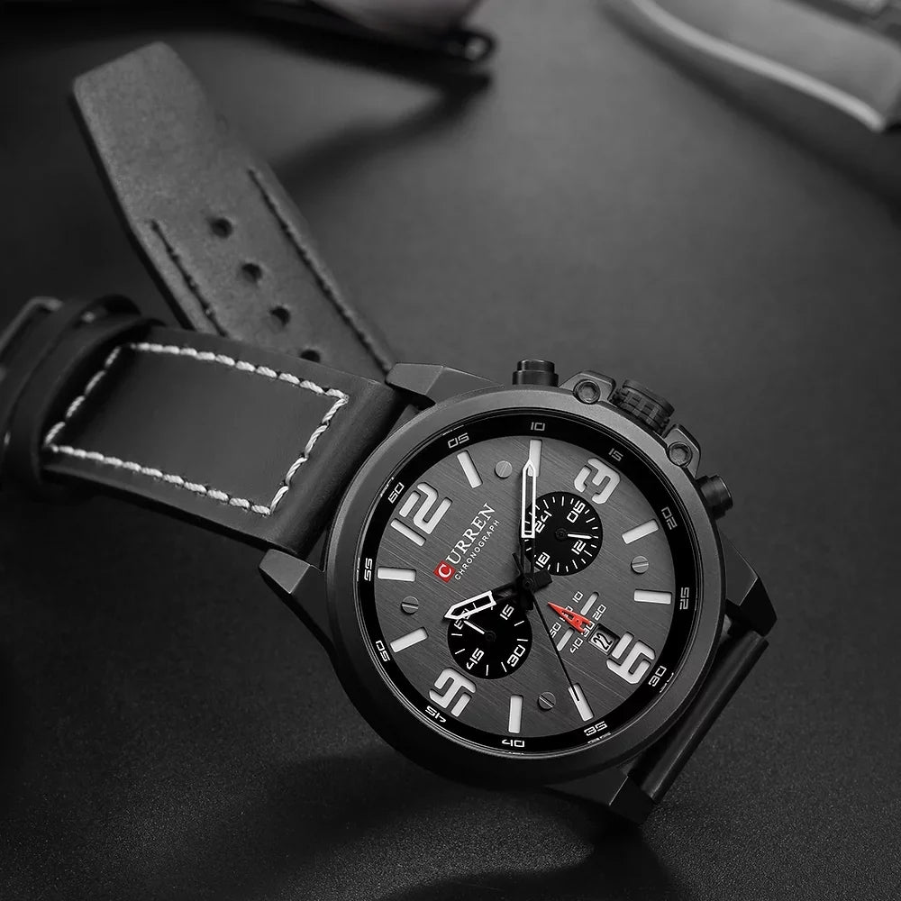 8314 Men Watch Quartz Brand Watch Wristwatch Calendar Hour Minute Time Display Leather Watch