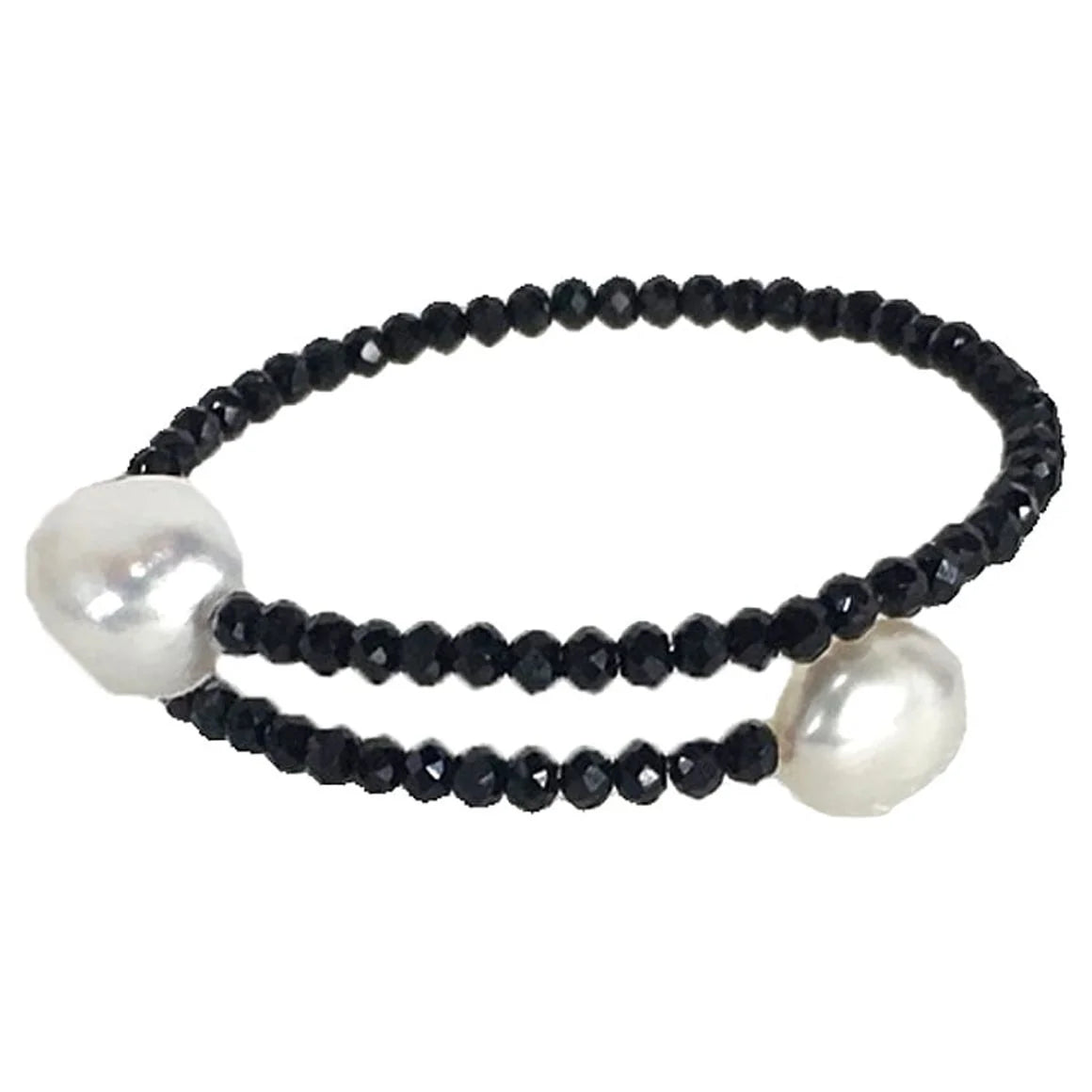 Audrey Pearl Faceted Crystal Bangle Bracelet, Black/White