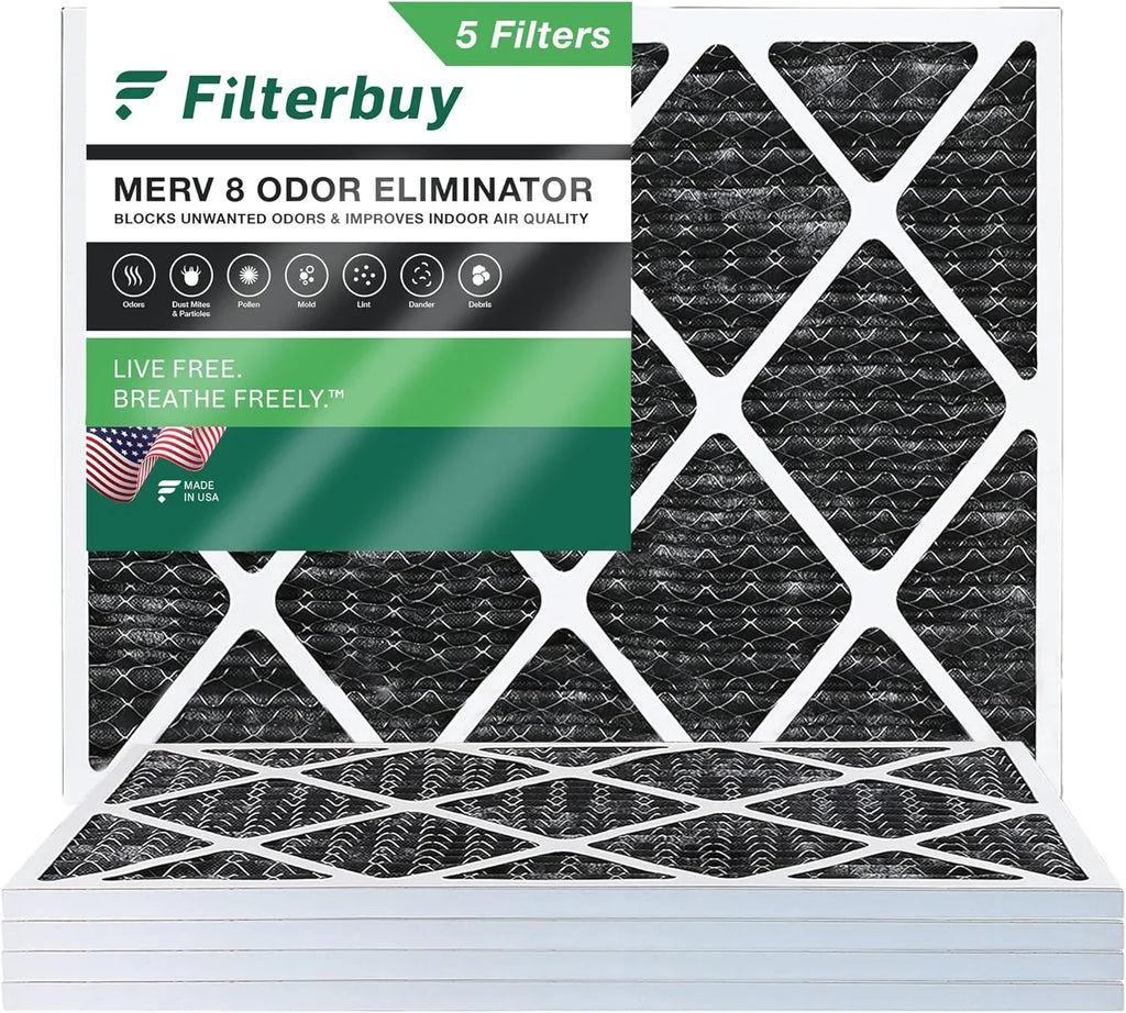 Filterbuy 24x25x1  8 Odor Eliminator Pleated   Furnace Air Filters with Activated Carbon (5-Pack)