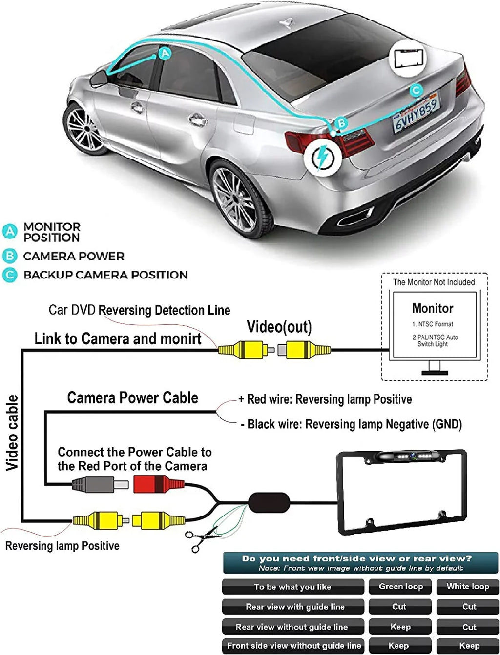 Universal Slim Chrome License Plate  Camera with Wide Viewing Angle