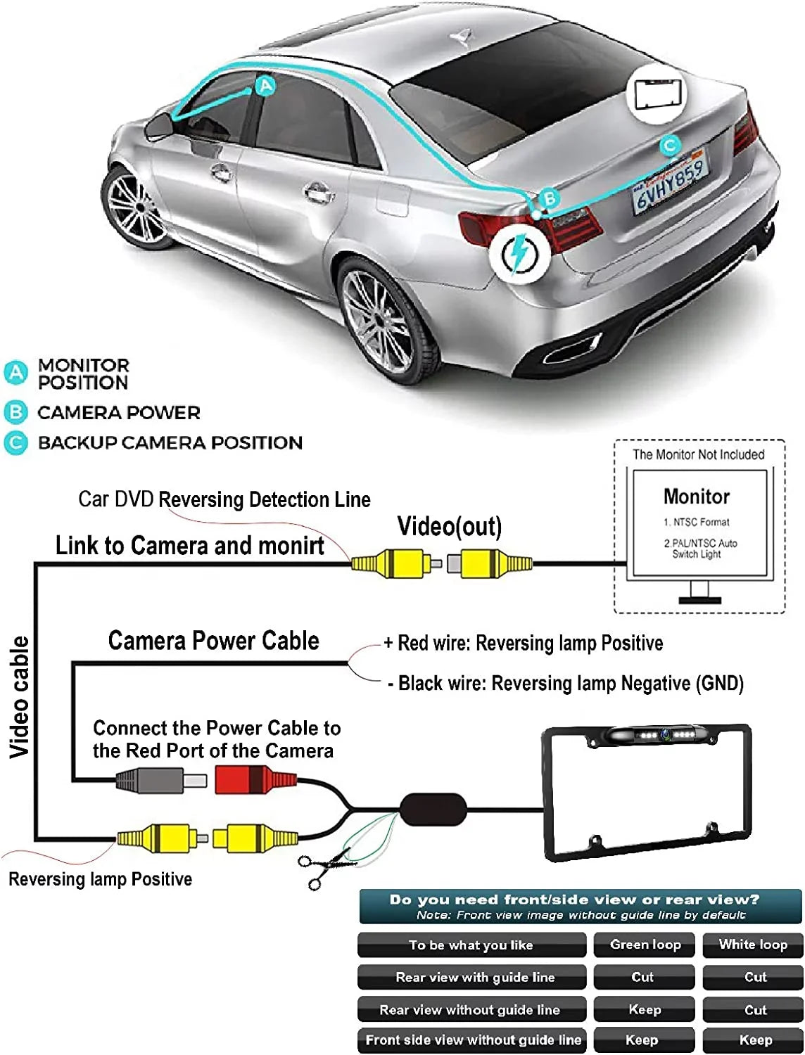 Universal Slim Chrome License Plate  Camera with Wide Viewing Angle