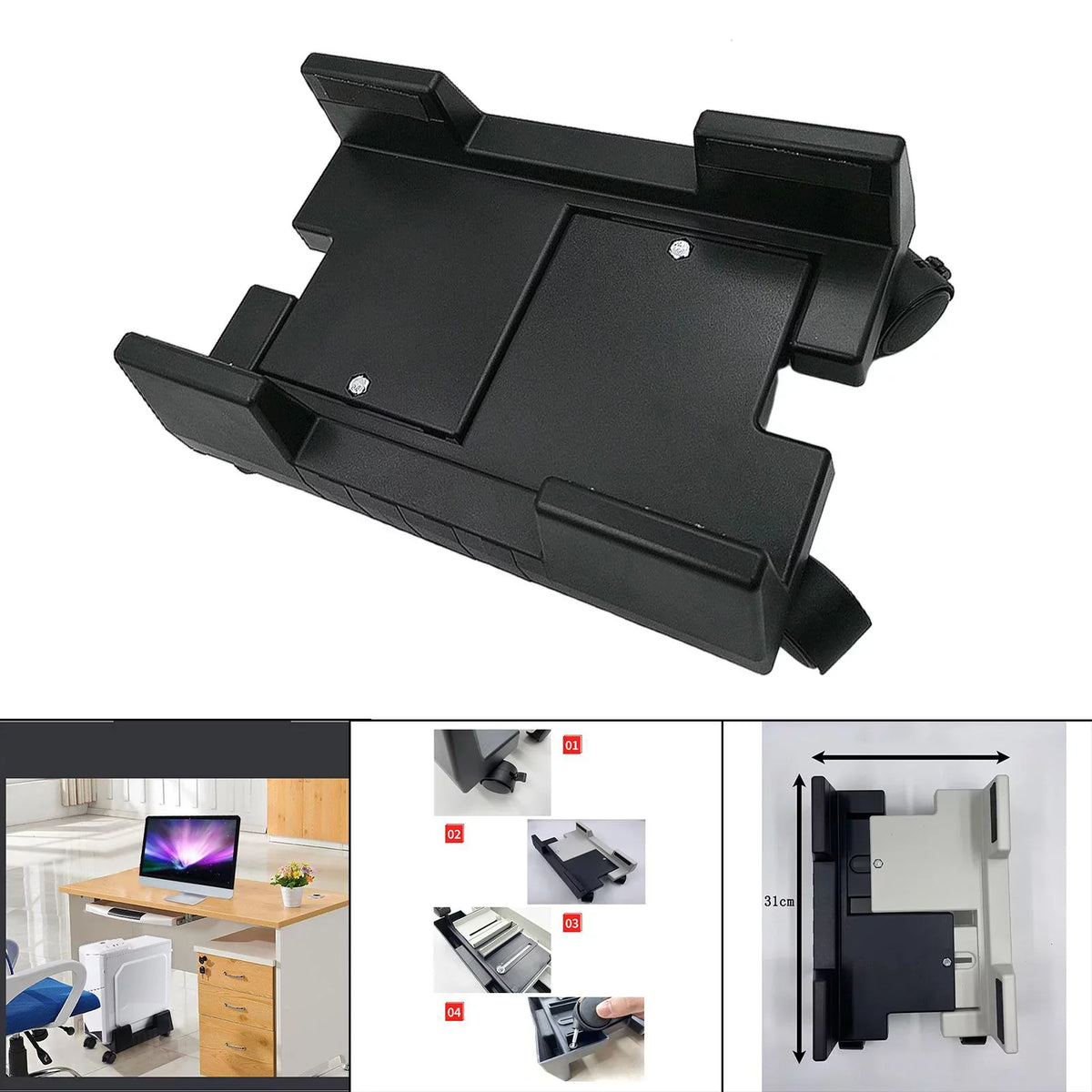 Holder Mobile Computer Stand ,Rolls for Premium Fits Most Computer Cases , Felts Pads on Clamps Black
