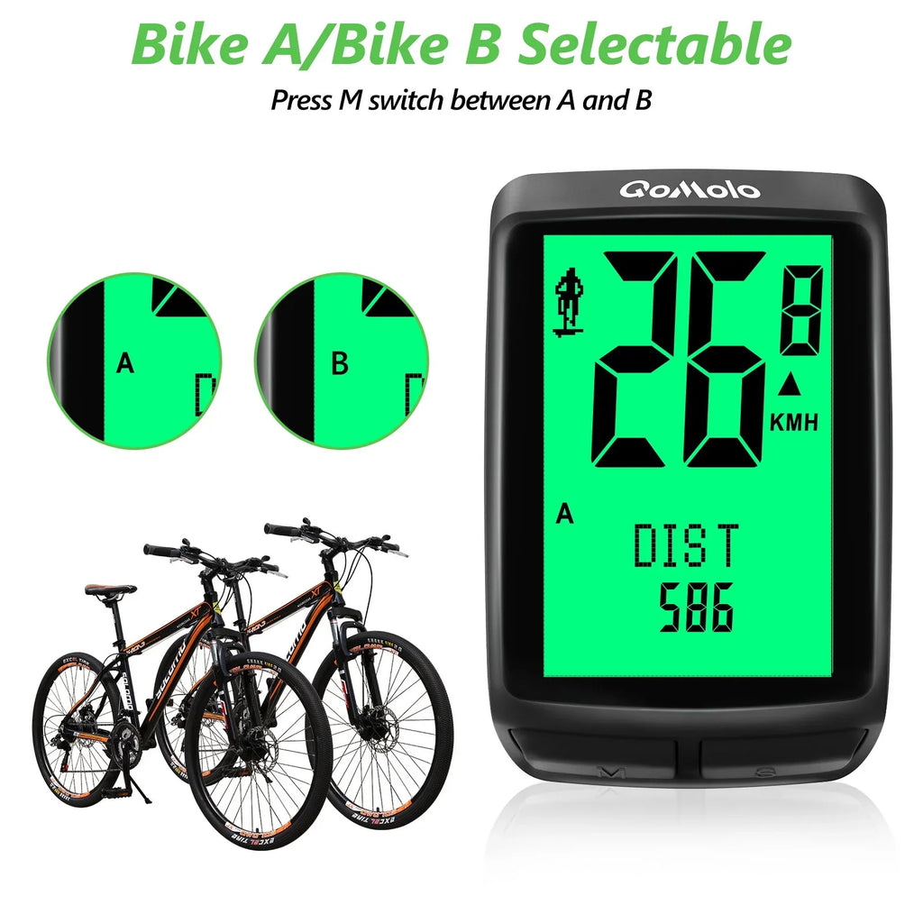 Wireless Bike Computer, Multi-Functional Bike Speedometer,  Waterproof Large Screen Cycle Computer Automatic Wake-up  Backlight Display