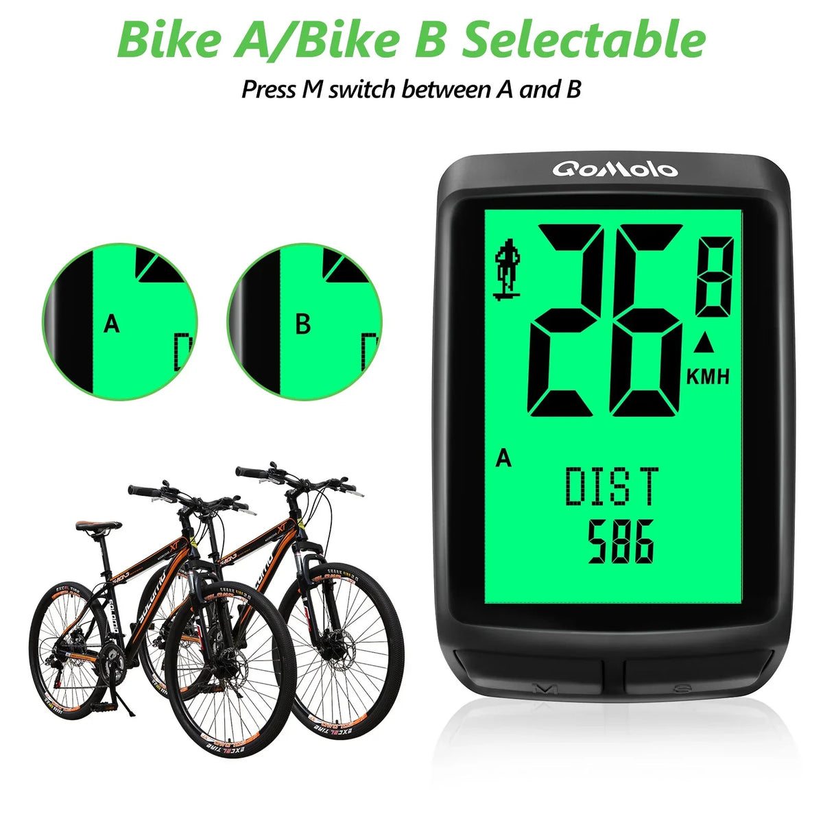 Wireless Bike Computer, Multi-Functional Bike Speedometer,  Waterproof Large Screen Cycle Computer Automatic Wake-up  Backlight Display
