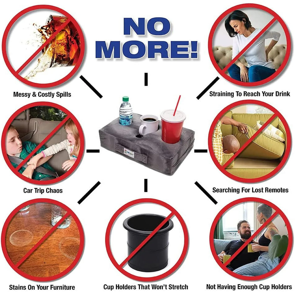 Cup Cozy Pillow (Black Faux Leather) *As Seen on *- The World's  Cup Holder. Keep drinks close and prevent spills. Use it anywhere-Couch, floor, bed, man cave, car, , park, beach and more!