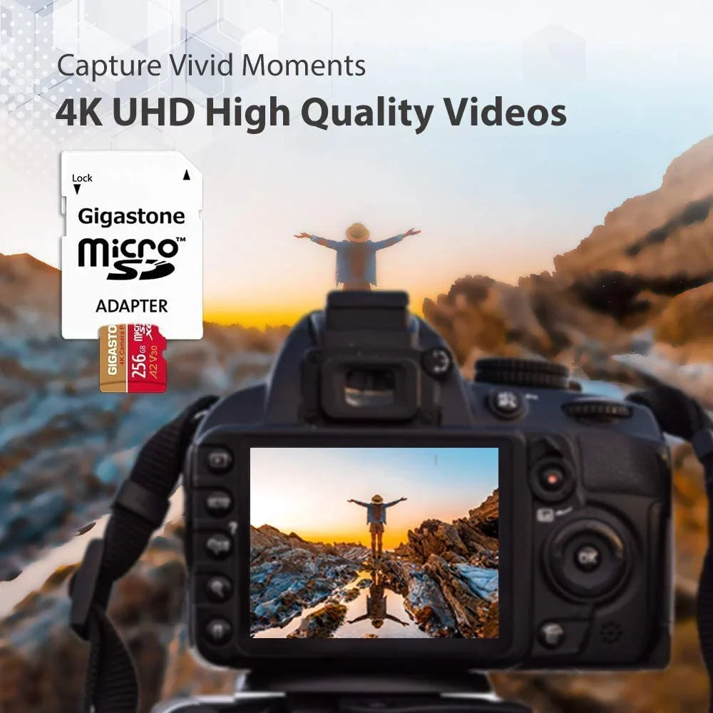 Gigastone 256GB Micro  Card, 4K Video Recording, 4K Camera Pro, suitable with Nintendo Switch, Dash Cam, GoPro Cameras, / up to 100/50 /s, Micro  -   Class 10, 2 Pack (2x256GB)