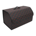 54x31x29cm Black  Leather Car Storage Bag Trunk Organiser Foldable Boot Bag with Handle for Truck  Red Stitches