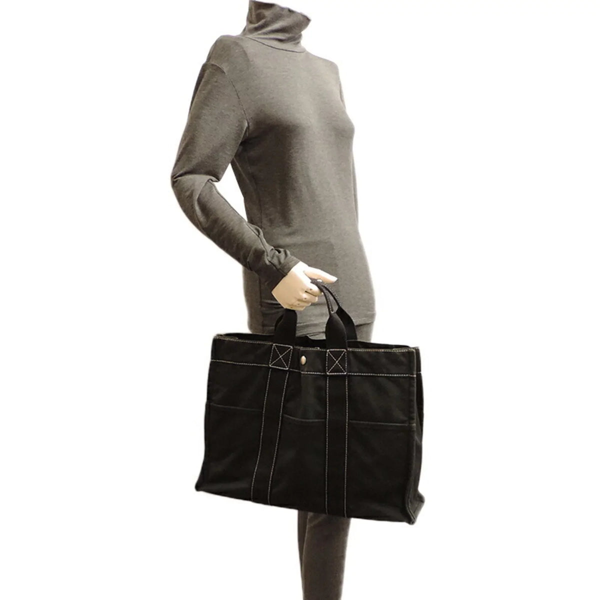 Pre-Owned Hermes Deauville  Ladies Tote Bag Cotton Canvas Black (Fair)